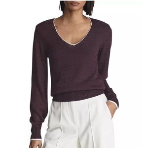 REISS Talia Burgundy V-Neck Knit Sweater - Size Medium